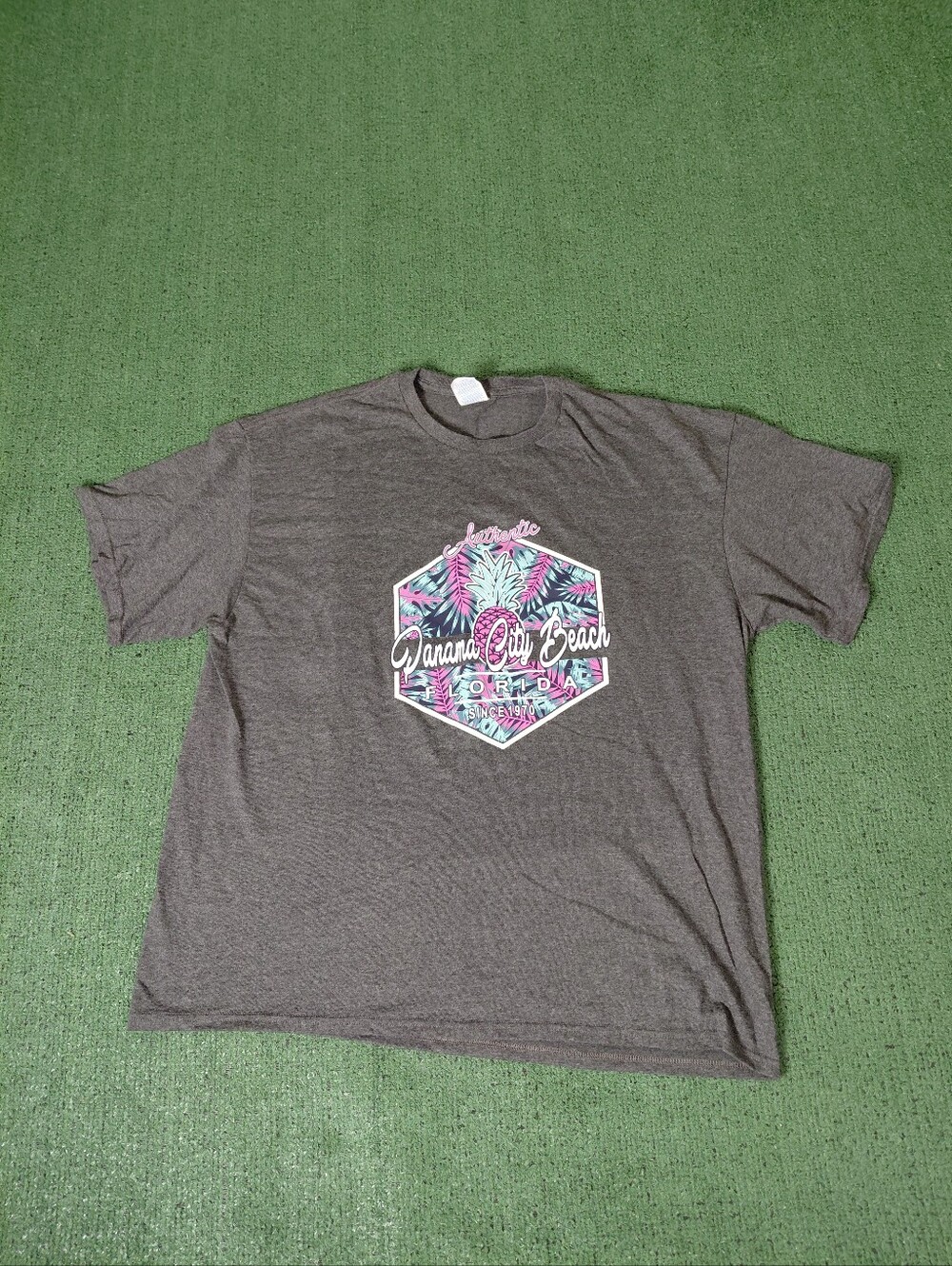 Panama City Beach Florida Pineapple Palm Leaves Tourist Gray T Shirt Sz XL